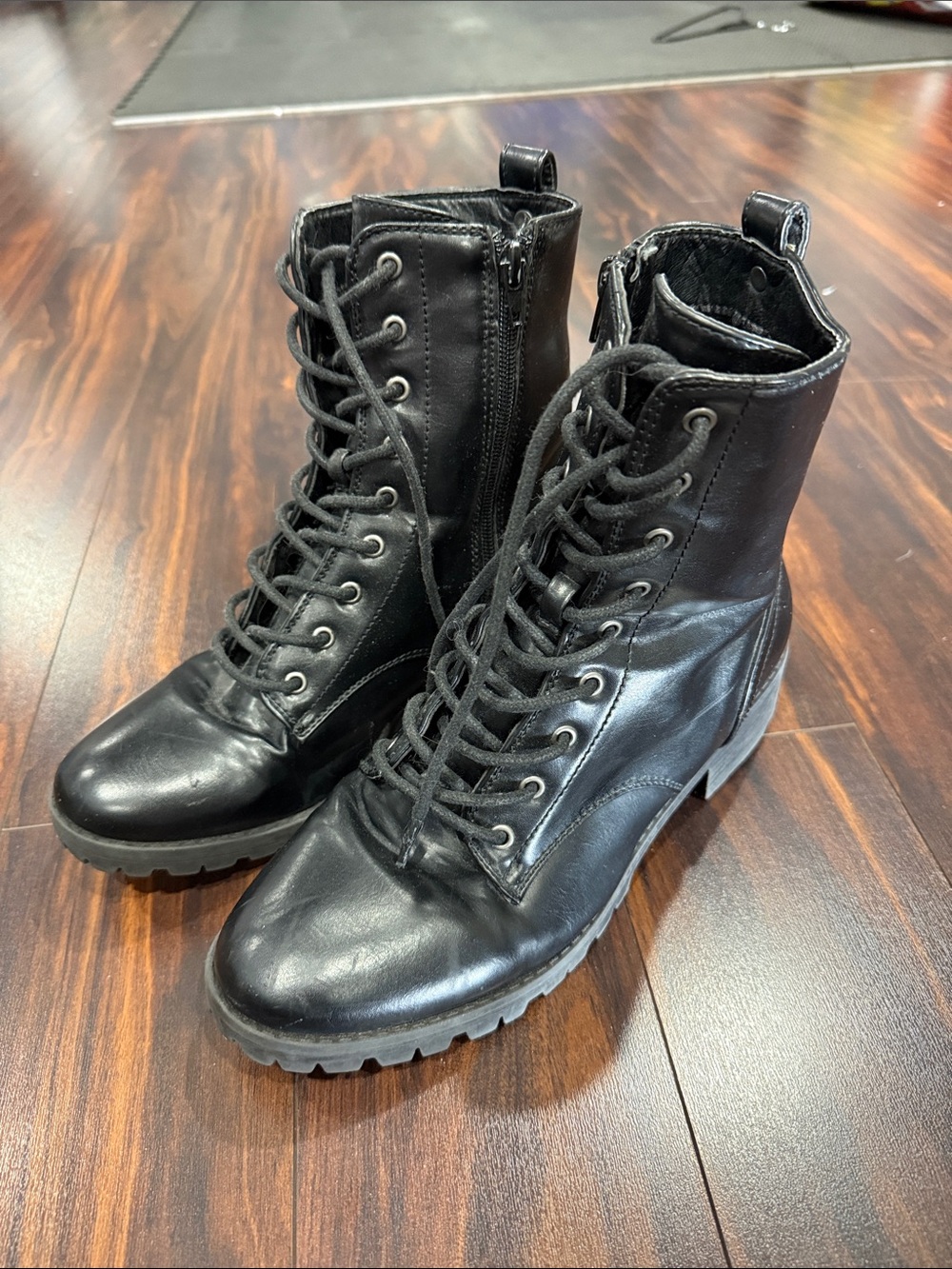 Sugar Black Lace-Up Combat Boots